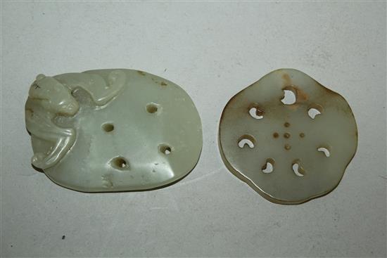 Two Chinese pale celadon jade carvings of lotus root, 19th / 20th century,